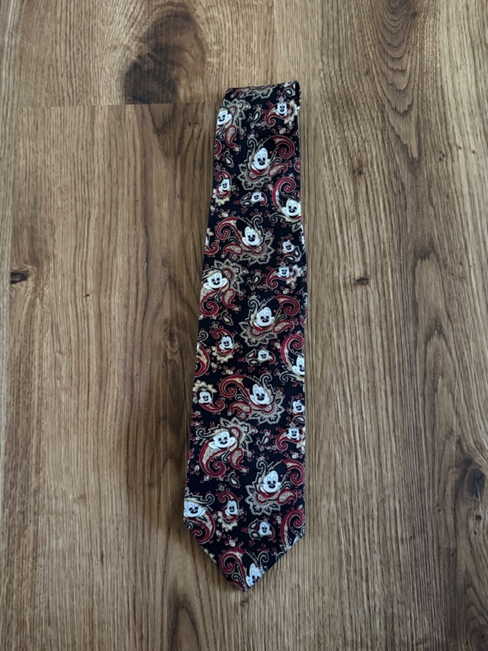 Black Paisley Tie with Red and Cream Mickey Mouse  Motifs